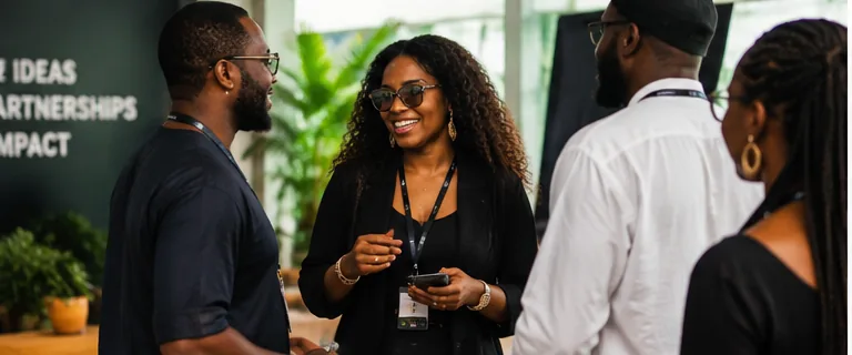 Creatives networking and connecting at an industry event